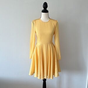 Maje Paris yellow jacquard textured yellow satin skater dress EU 36